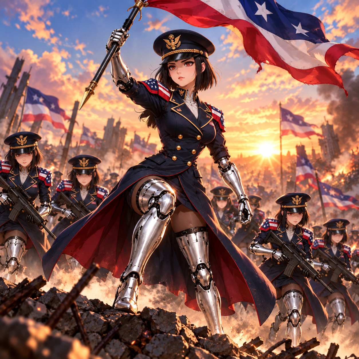 AgenC raising a flag with a formation behind her