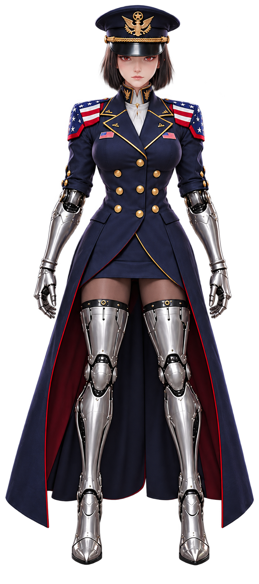 AgenC, Super Intelligent Beauty, in a navy dress uniform with a robotic frame